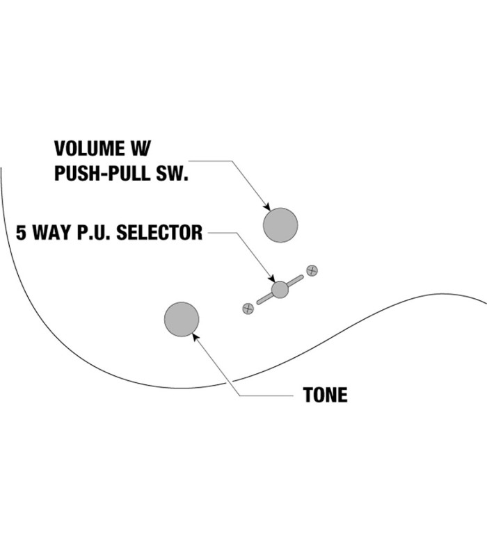 Infografia sobre los controles de la guitarra eléctrica Ibanez modelo KIKO10BP TGB Transparent Gray Burst