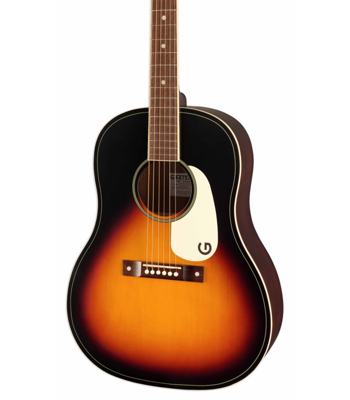 Sapele top of the acoustic guitar Gretsch model Jim Dandy Dread Rex Burst