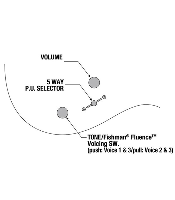Infographic about the controls of the electric guitar Ibanez model TOD10 Tim Henson Silver