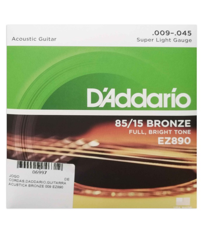 Capa da embalagem do jogo de cordas DAddario modelo EZ890 Bronze de calibre 009 para guitarra acústica