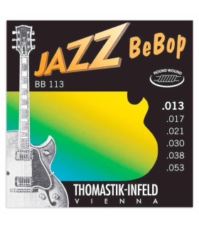 Package cover of the string set Thomastik model BB113 Jazz Bebop of 013 gauge for electric guitar