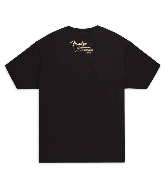 Espalda con un pequeño estampado cerca del cuello de la camiseta Fender en color negro con y de tamaño XL