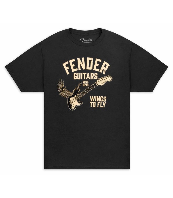 T shirt Fender in black color with Vintage Wings to Fly graphic and in L size