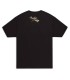 Costas da t-shirt Fender na cor preta com pequeno grafismo perto da gola e de tamanho L