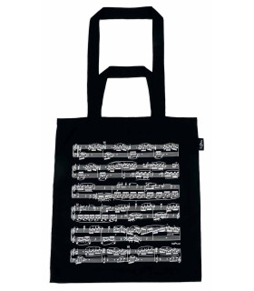 Saco Agifty modelo B3089 com estampagem de partituras em branco sobre o tecido preto