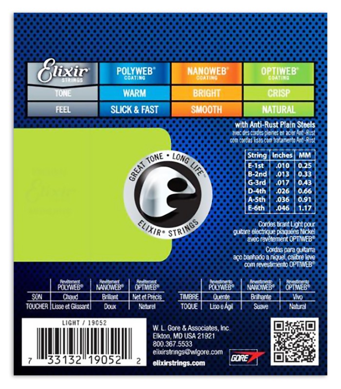 Package backcover of Elixir's string set Optiweb model 19052