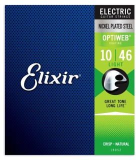 Package cover of Elixir's string set Optiweb model 19052 with 10/46 gauge for electric guitar