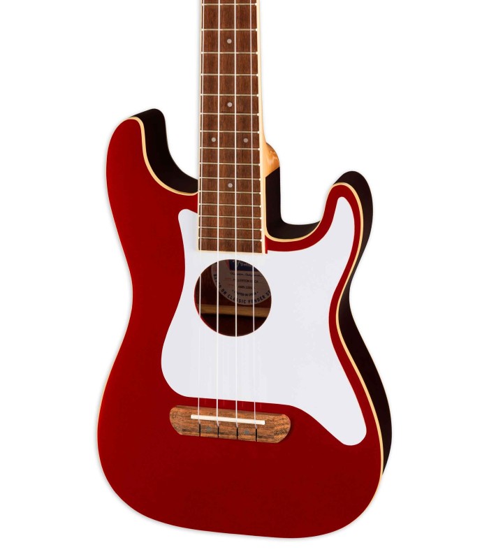 Stratocaster shaped body with a solid Okoume top of the concert ukulele Fender model Fullerton Strat CAR