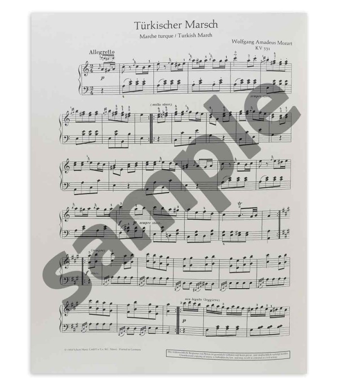 Amostra da peça do Mozart Marcha Turca Sonata em Lá menor KV331 da editora Ricordi