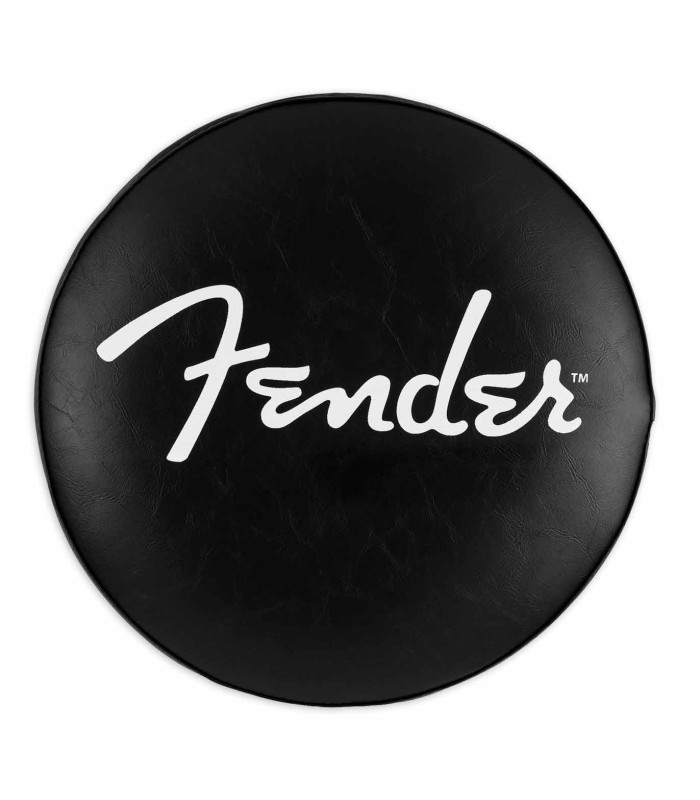 Assento do banco Fender modelo Barstool 24 Fender em preto com logo Fender em branco