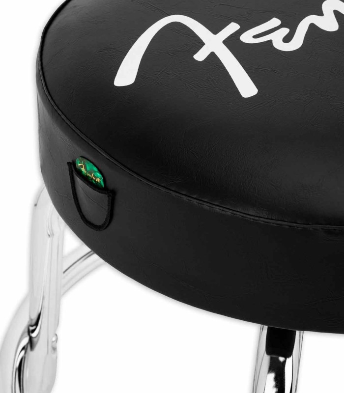 Seat detail with a small pocket for picks of the barstool Fender model Barstool 24 Fender