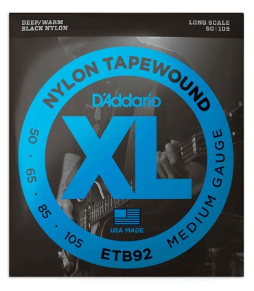 Jogo de cordas DAddario modelo ETB92 com revestimento tapewound em nylon preto de calibres 50 105 para baixo elétrico