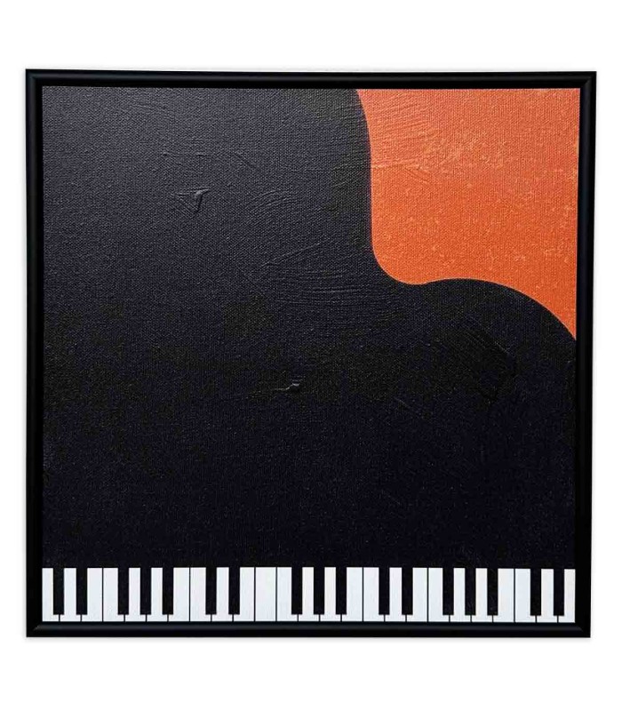 Quadro Nelson Gomes modelo SML248 Piano, apresenta um piano de cauda sobre um fundo laranja