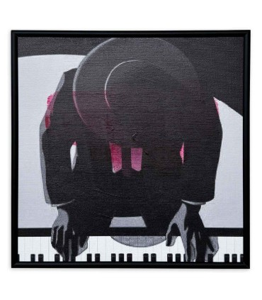 Quadro Nelson Gomes modelo SML241, apresenta um homem com chapéu a tocar piano