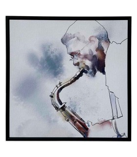 Painting Nelson Gomes model SML242 Saxophone, musician's side profile playing saxophone