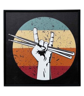 Quadro Nelson Gomes modelo SML243, apresenta uma mão com gesto alusivo ao Rock com baquetas
