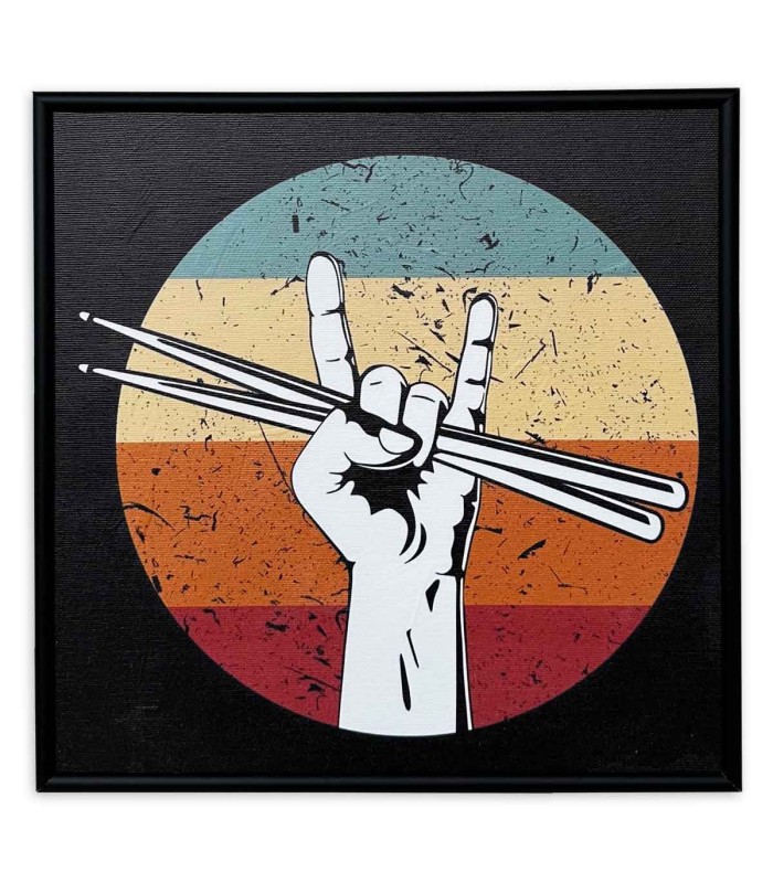 Painting Nelson Gomes model SML243 of a hand doing the sign of the horns and with drumsticks