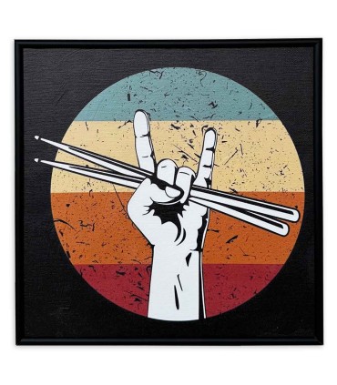 Quadro Nelson Gomes modelo SML243, apresenta uma mão com gesto alusivo ao Rock com baquetas