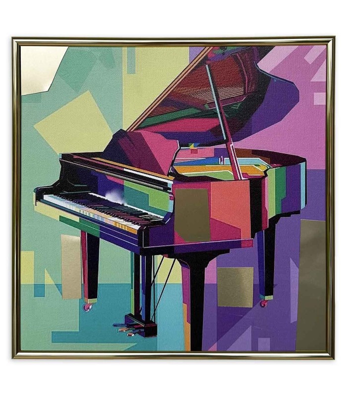 Painting Nelson Gomes modelo SML2417 presents a grand piano in a colorful style