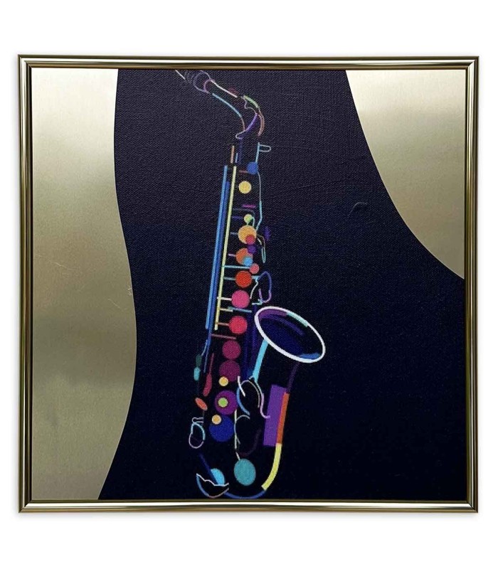 Painting Nelson Gomes model SML2418 presents a saxophone in a colorful style and with golden details