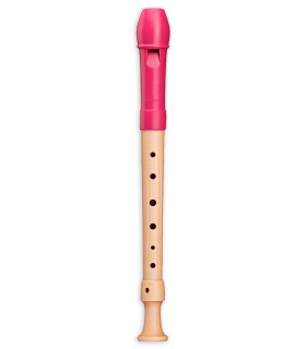 Recorder Mollenhauer model 17312 Fipple Tere Soprano German in wood and raspberry pink colored plastic