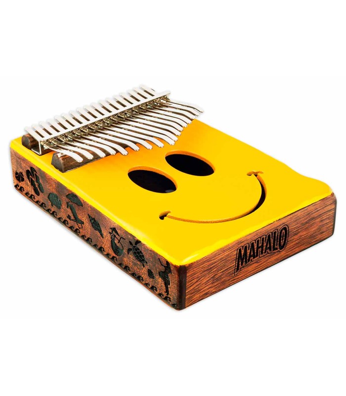 Detail of the decorated sides of the kalimba Mahalo model MKA17SM Smile