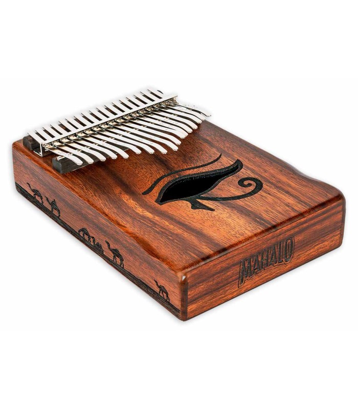 Detail of the decorated sides of the kalimba Mahalo model MKA17PH Pharaoh