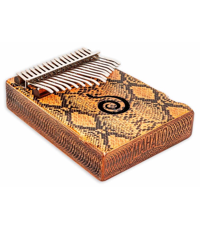Detalle de la decoración de los lados de la kalimba Mahalo modelo MKA17PY Python