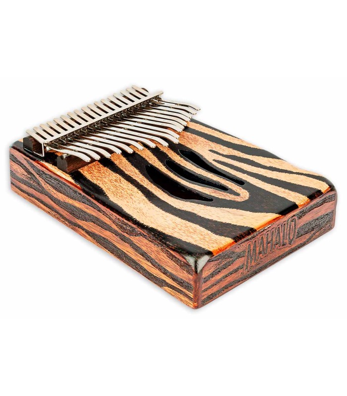 Detail of the decorated sides of the kalimba Mahalo model MKA17ZE Zebra