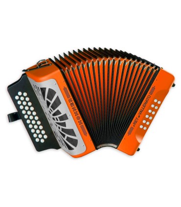Concertina Hohner modelo El Rey del Vallenato 12 Baixos 3 Vozes GFC em cor laranja