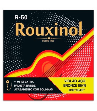 Jogo de cordas Rouxinol modelo R50 aço inox com terminação em bola para guitarra acústica