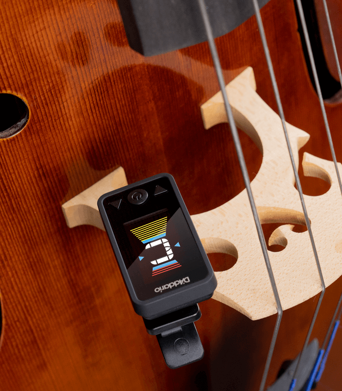 Top photo of D'Addario Eclipse PW-CT-17CBK tuner on cello bridge
