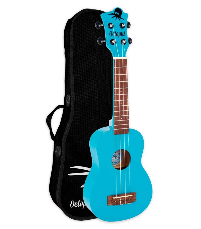 Ukelele soprano Octopus modelo UK-205LBS en azul claro y con funda