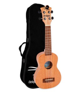 Ukelele soprano Octopus modelo UK-205NAT con acabado natural y con funda