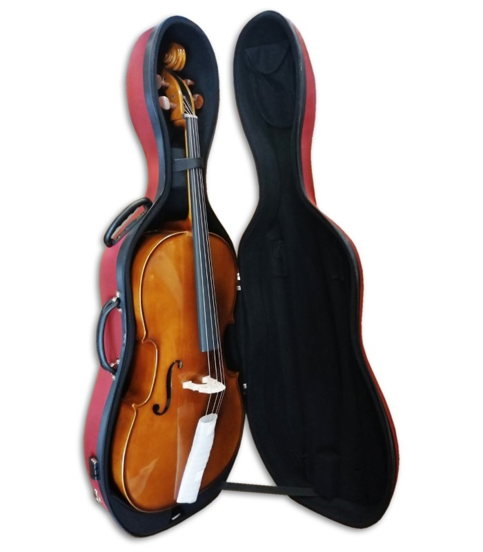 Exemplo de um violoncelo dentro do estojo Rapsody modelo EVA 1610 4/4