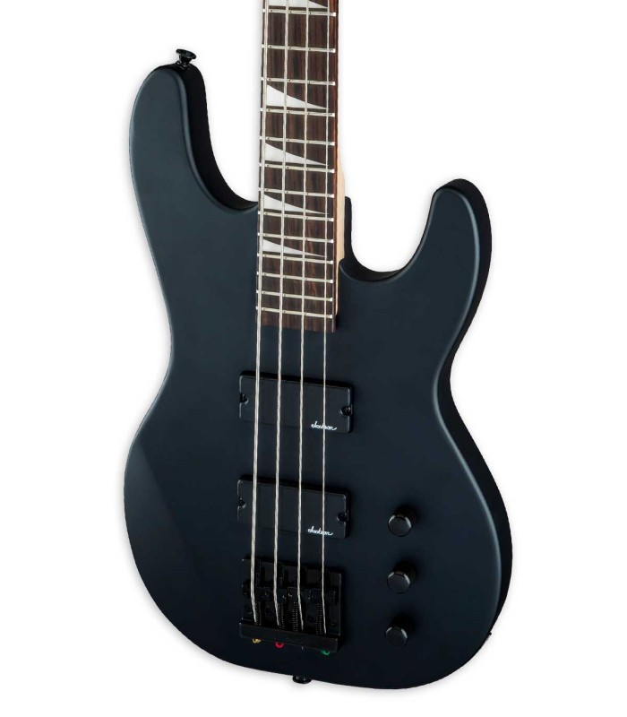 Cuerpo con pastillas Jackson® Covered High-Output Humbucking de la guitarra bajo Jackson modelo JS2 Concert Satin Black