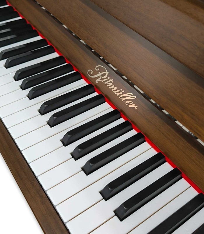 Keyboard detail of the upright piano Ritmuller model AEU118 SW Classic 118cm Walnut Satin