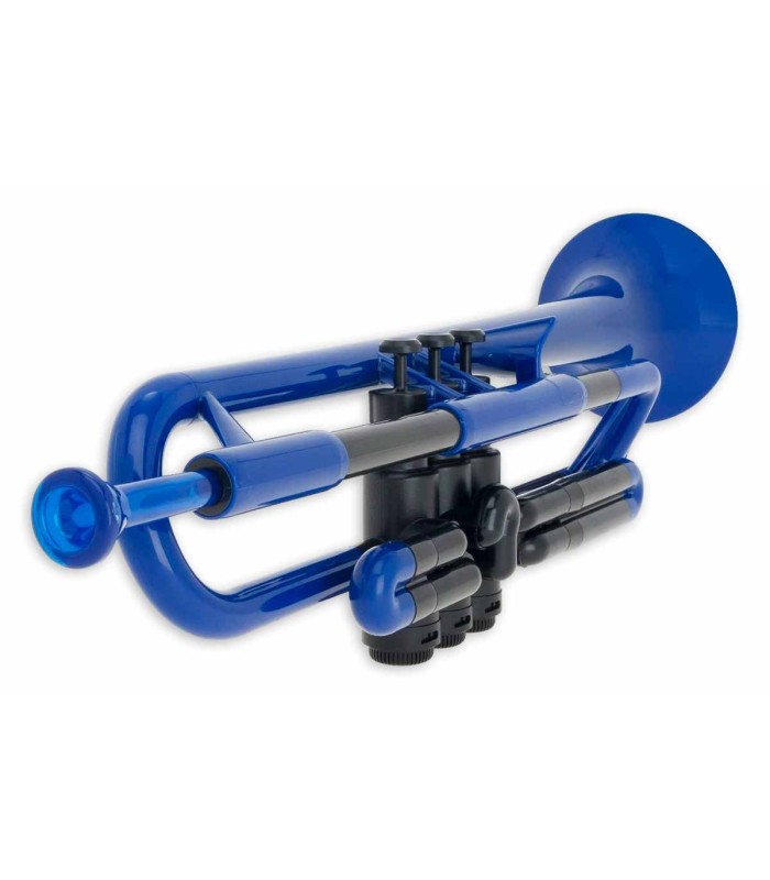 Detalhe do lado do bocal do trompete Ptrumpet azul