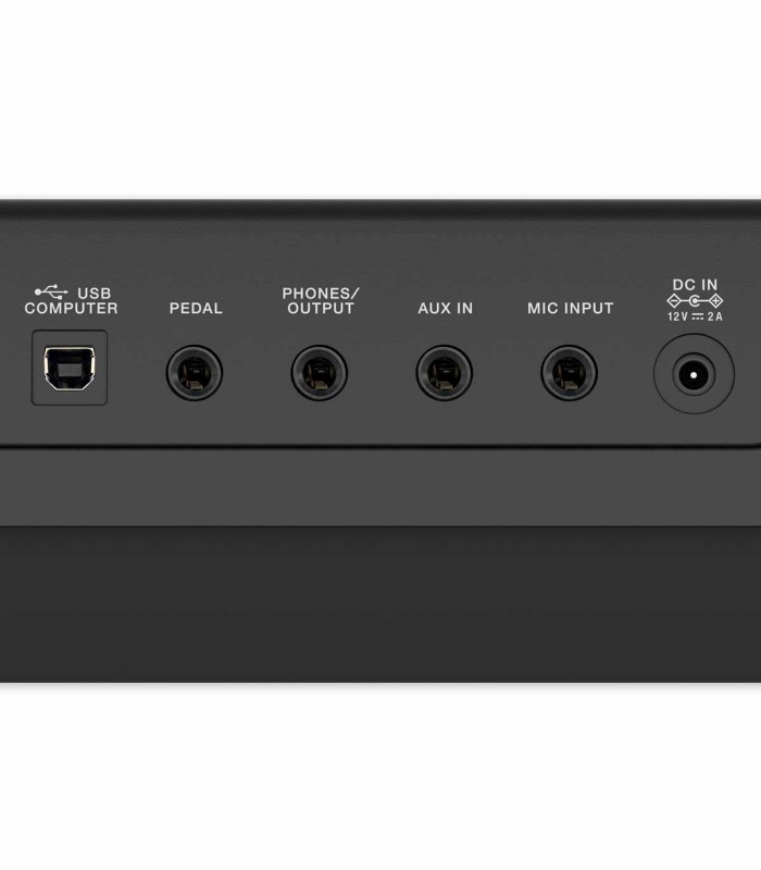Detalle de las entradas y salidas del teclado Roland modelo E-X10 portable