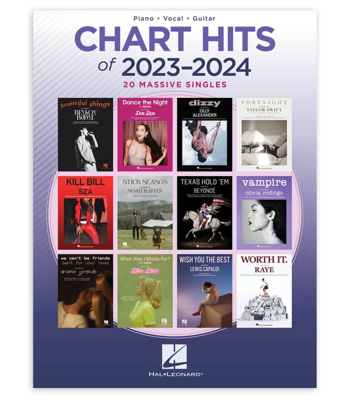 Book cover of the Chart Hits of 2023 2024 Piano Voice Guitar HL