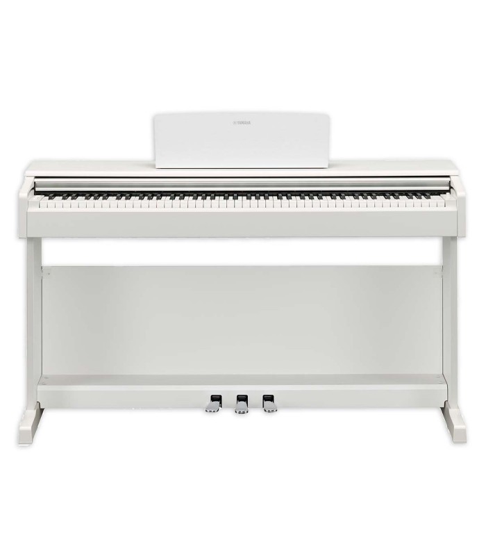 Piano digital Yamaha modelo YDP145WH con 88 teclas y 3 pedales, acabado blanco