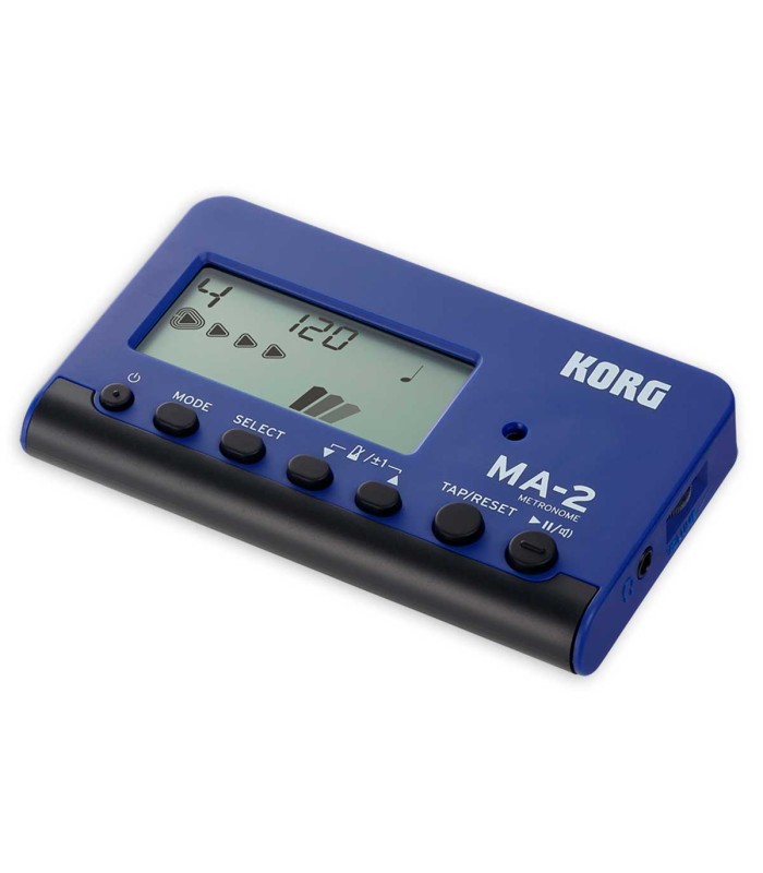 Detalhe dos controlos e entrada dos auscultadores do metrónomo Korg modelo MA-2