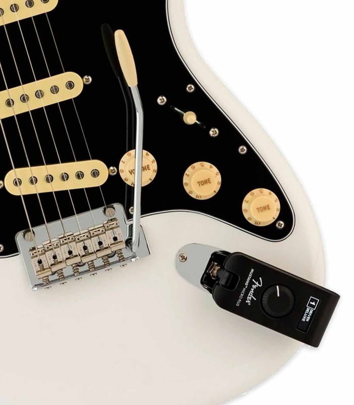 Amplifier Fender model Mustang Micro Plus Guitar Headphone Amp applied in a guitar