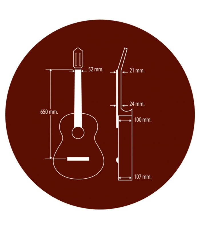 Medidas da guitarra clássica Paco Castillo modelo 205 com tampo em spruce (abeto)