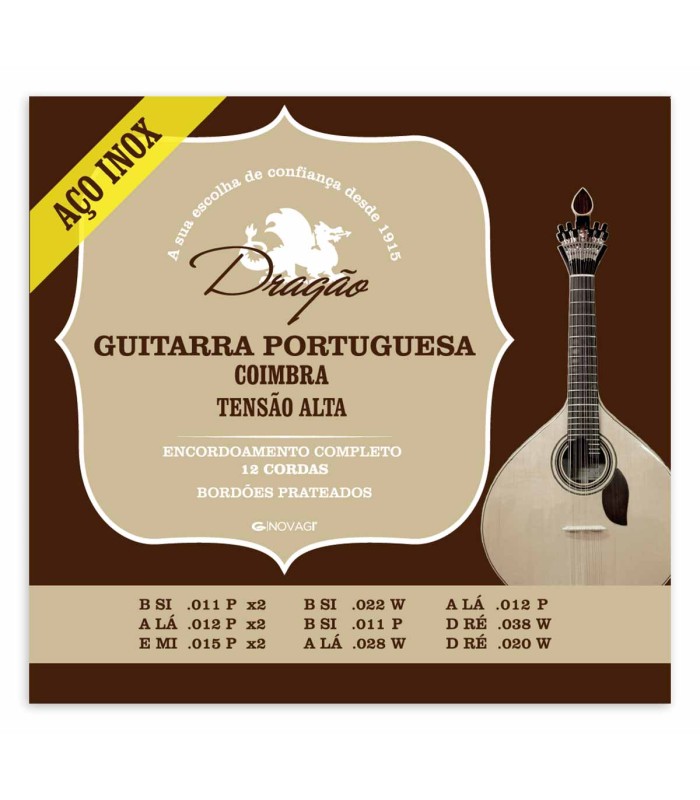 Portuguese guitar strings set Dragão 093 inox in high tension for Coimbra Tuning