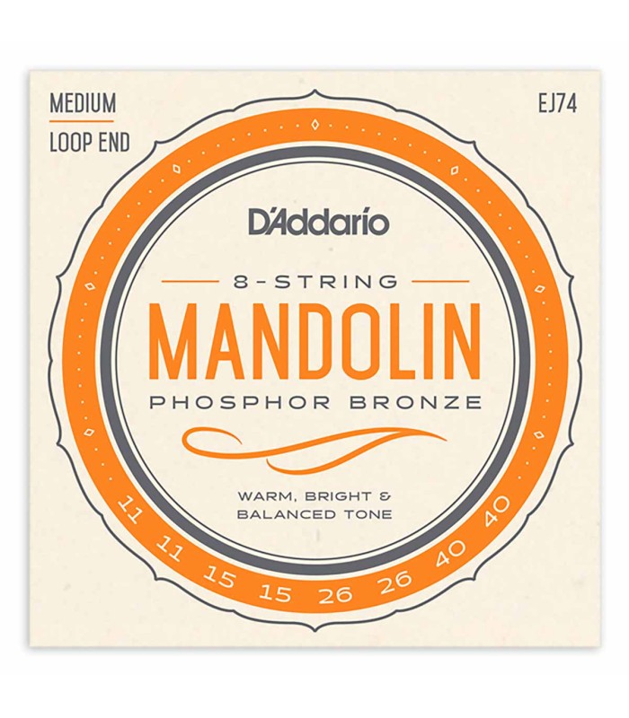String set DAddario model EJ74 of 11 40 gauge in phosphor bronze for mandolin