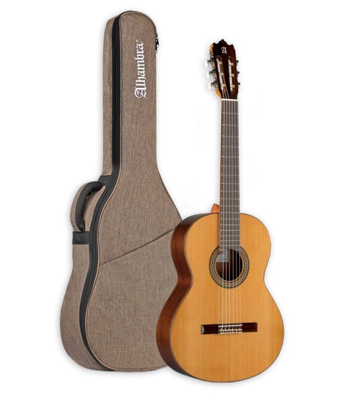 Guitarra clássica Alhambra modelo 3C com tampo em cedro e saco com 10 mm de almofadado