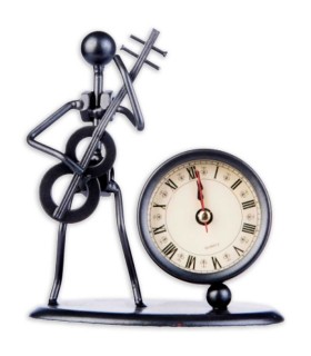 Clock Artcarmo model 980712 Bass Player statuette with roman numerals