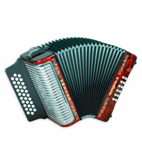 Concertina Hohner modelo Corona II com 12 Baixos, 3 Vozes, afinação GCF (Sol Dó Fá), cor vermelho
