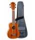 Ukulele soprano Flight NUS250 em acácia com saco acolchoado, ideal para viagens e músicos iniciantes que procuram um som rico.